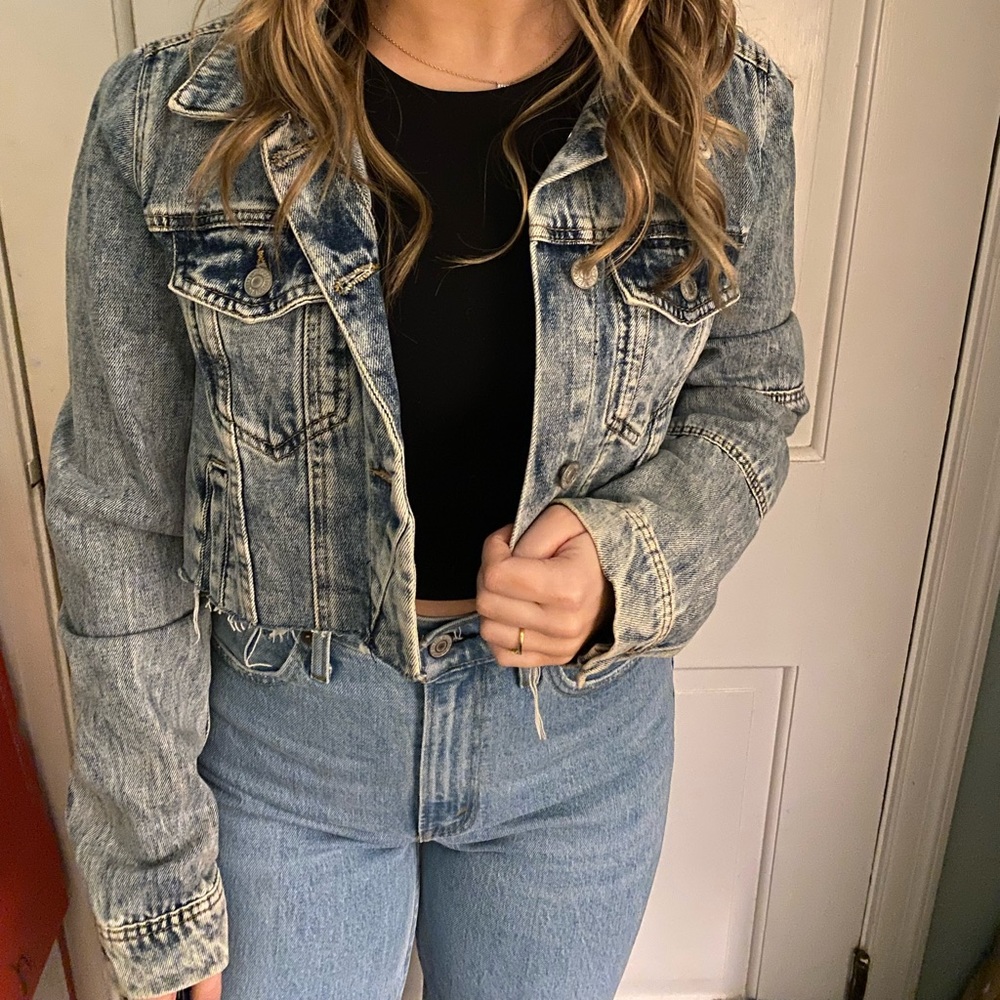 Cropped denim jean jacket